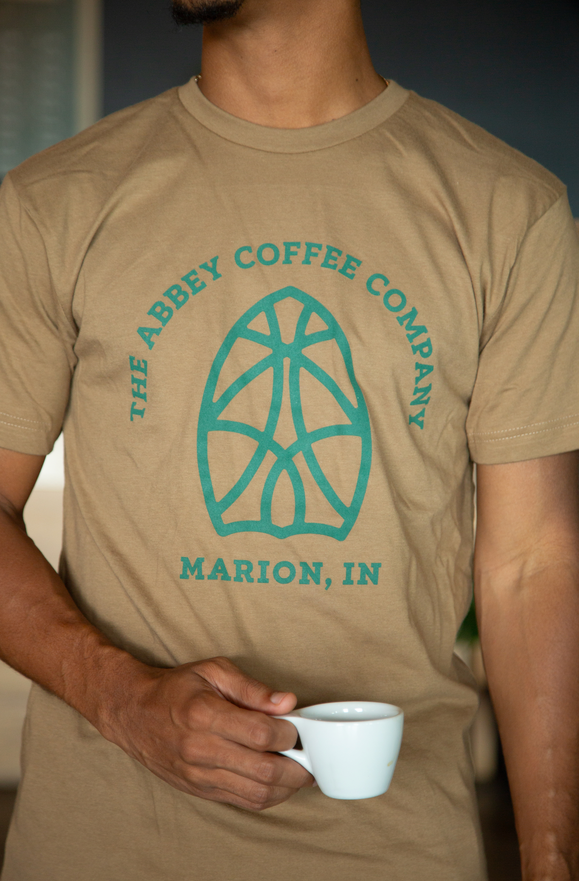 Abbey Coffee Company Teeshirt, Coyote Brown
